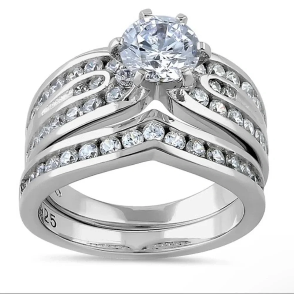 925 Sterling Silver Elegant Engagement Set CZ Ring